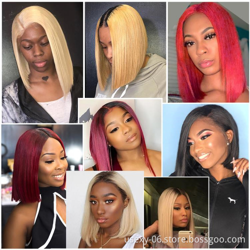 Wholesale Colourful Wig Vendors Short Bob Lace Front Ombre Colored Brazilian Human Hair Wig